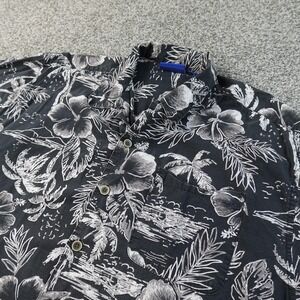VTG OP Ocean Pacific Shirt Mens XL Black Floral Hawaiian Button Up Tropical 90s